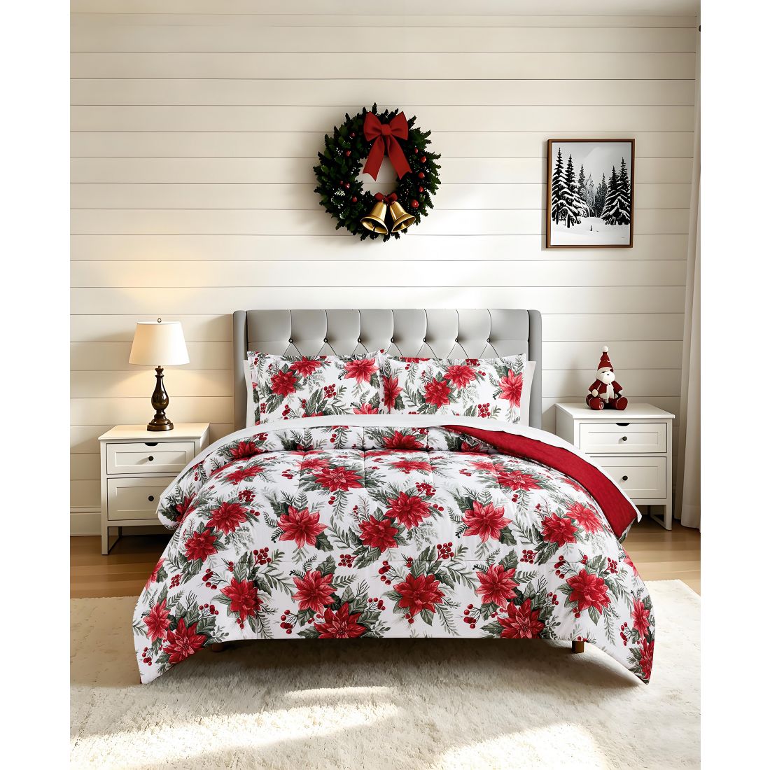 Macy's Pointsettia Soft Hand Feel 3-Piece Comforter Set