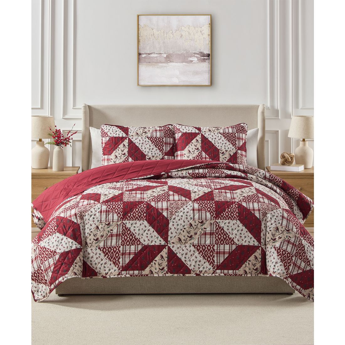 Seventh Studio Cardinal Patchwork Quilted 2-Piece Quilt Set, Twin