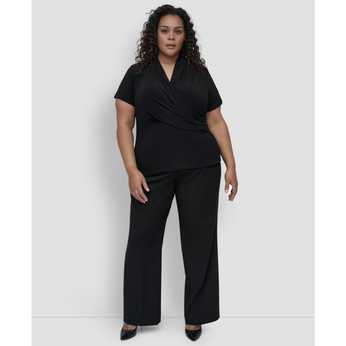 Dkny Plus Size Short-Sleeve Faux-Wrap Top