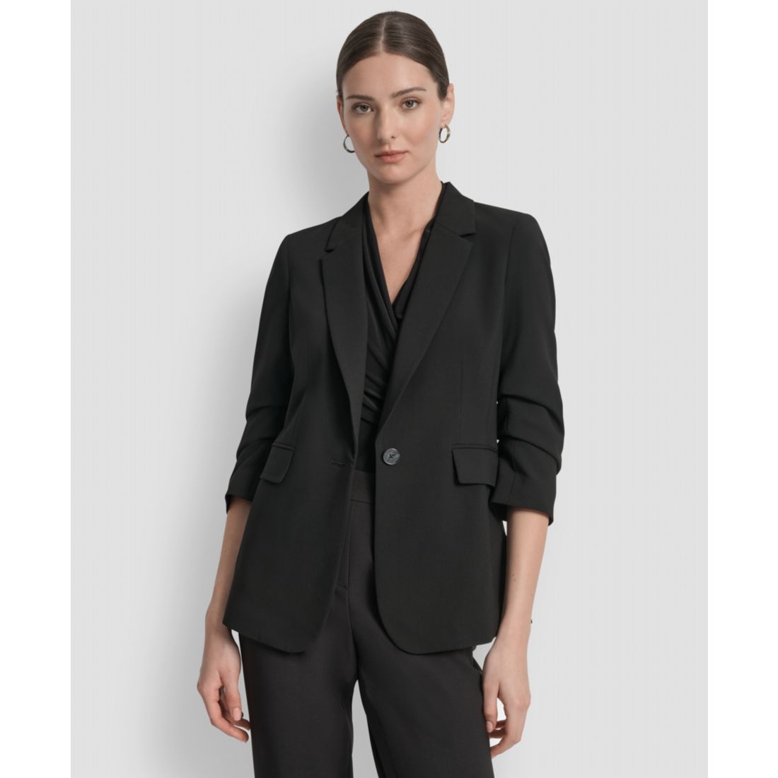 Dkny Women's Ruched-Sleeve One-Button Blazer