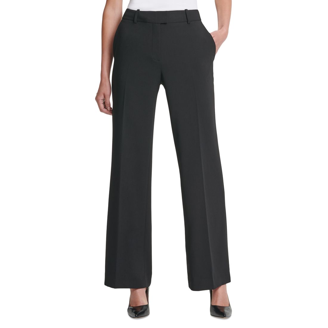 Dkny Petite Solid Fixed-Waist Slant-Pocket Wide-Leg Pants, Created for Macy's