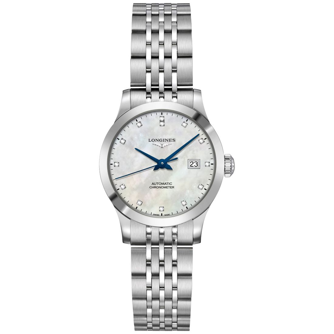 Longines Women's Swiss Automatic Record Collection Diamond-Accent Stainless Steel Bracelet Watch 30mm