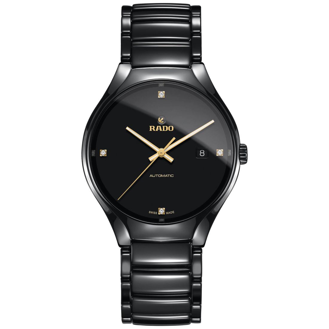 Rado Unisex Swiss Automatic True Black Diamond Accent Ceramic Bracelet Watch 40mm R27056712