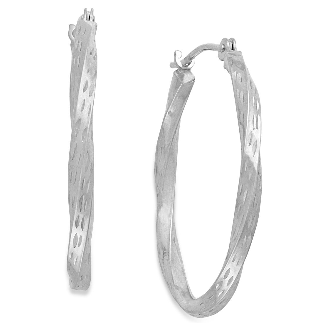 Macy's Diamond-Cut Hoop Earrings in 10k White Gold
