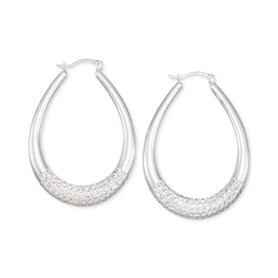 Macy's Large Patterned Teardrop Shape Hoop Earrings in 14K White Gold Over Sterling Silver