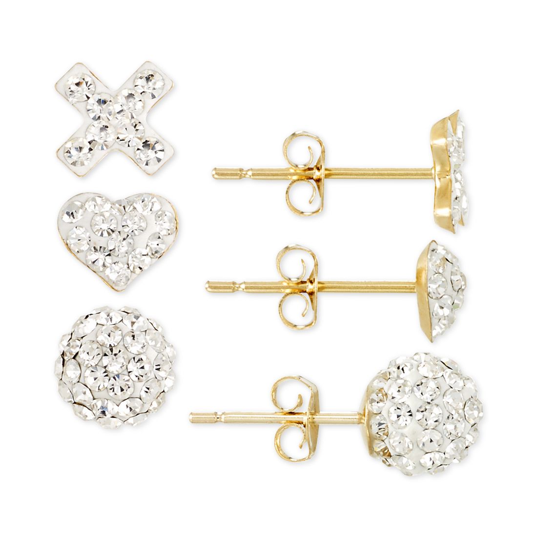 Macy's 3-Pc. Set Pave Crystal Stud Earrings in 10k Gold