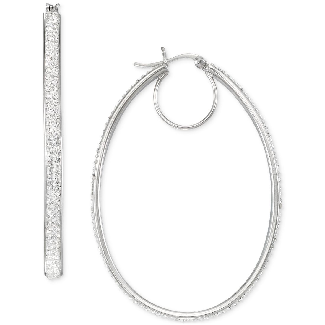 Macy's Crystal Pave Oval-Shape Click Top Hoop Earrings