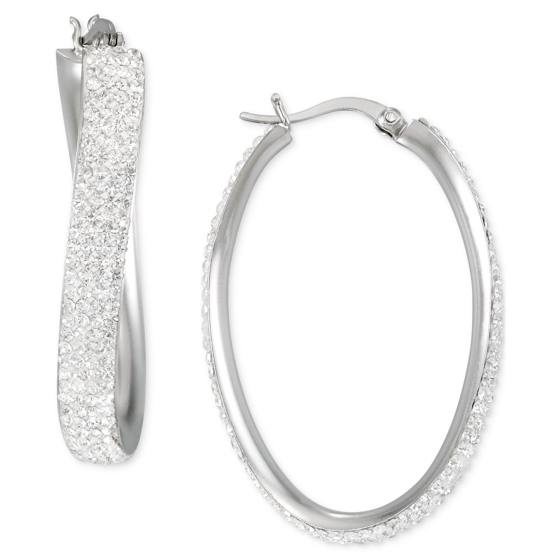 Macy's Crystal Pave Wavy Oval Hoop Earrings