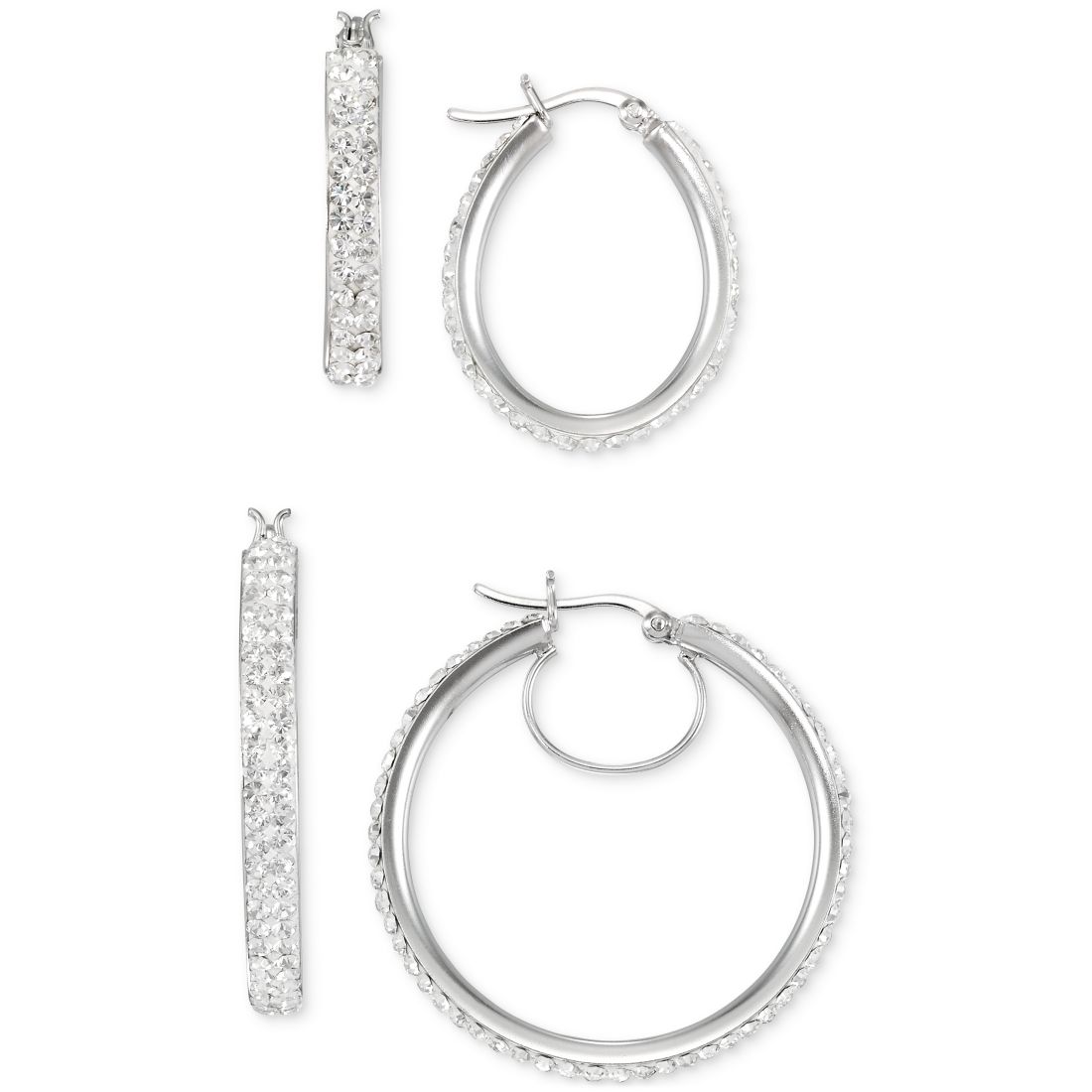 Macy's 2-Pc. Set Crystal Pave Oval & Round Hoop Earrings
