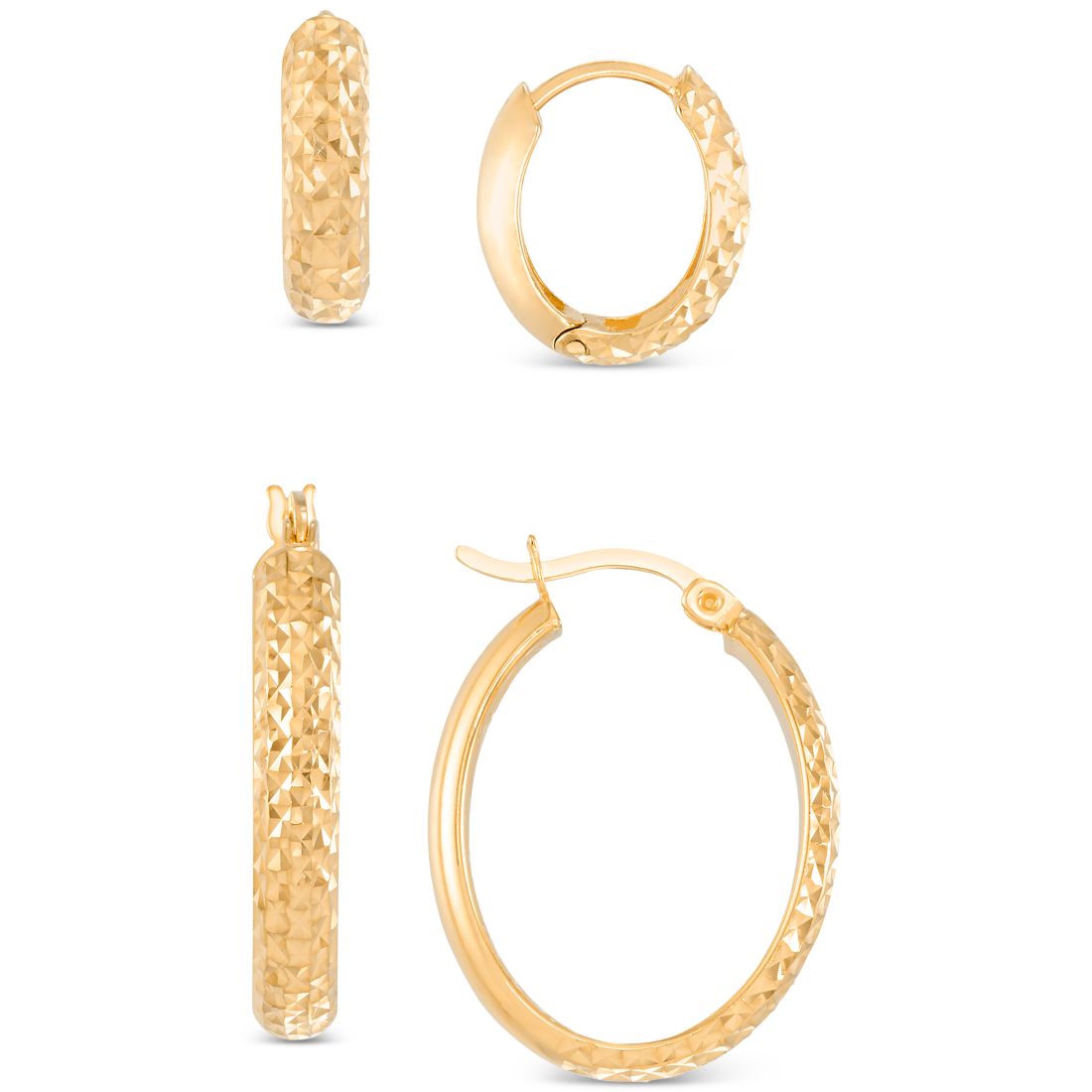 Macy's 2-Pc. Set Textured Small Hoop Earrings in 14k Gold-Plated Sterling Silver