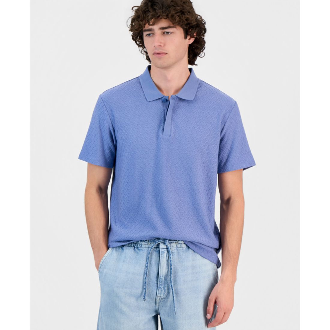 Guess Men's Diagonal Texture Interlock Zip Polo