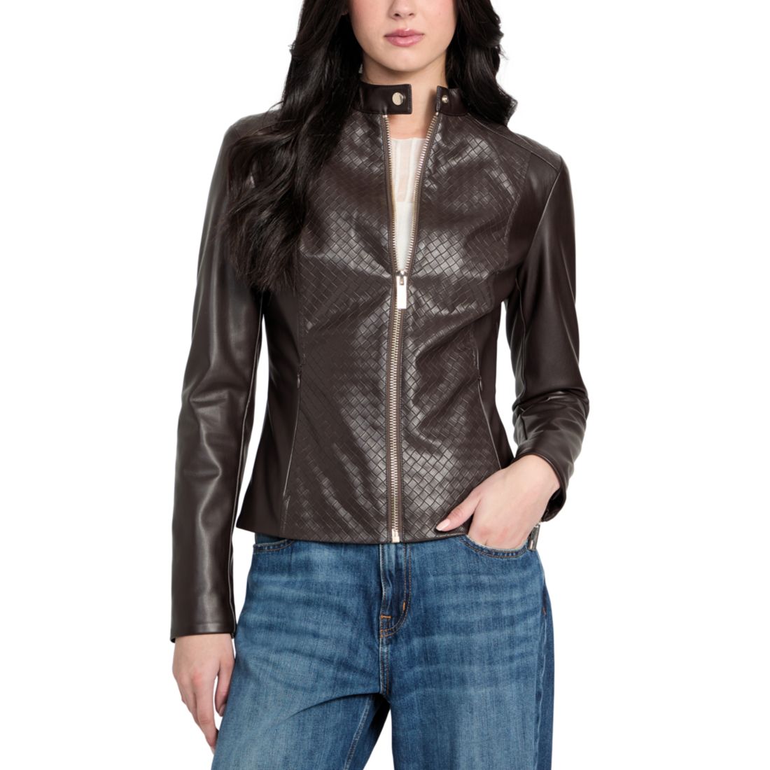Guess Women's Faux-Leather Basketweave Jacket