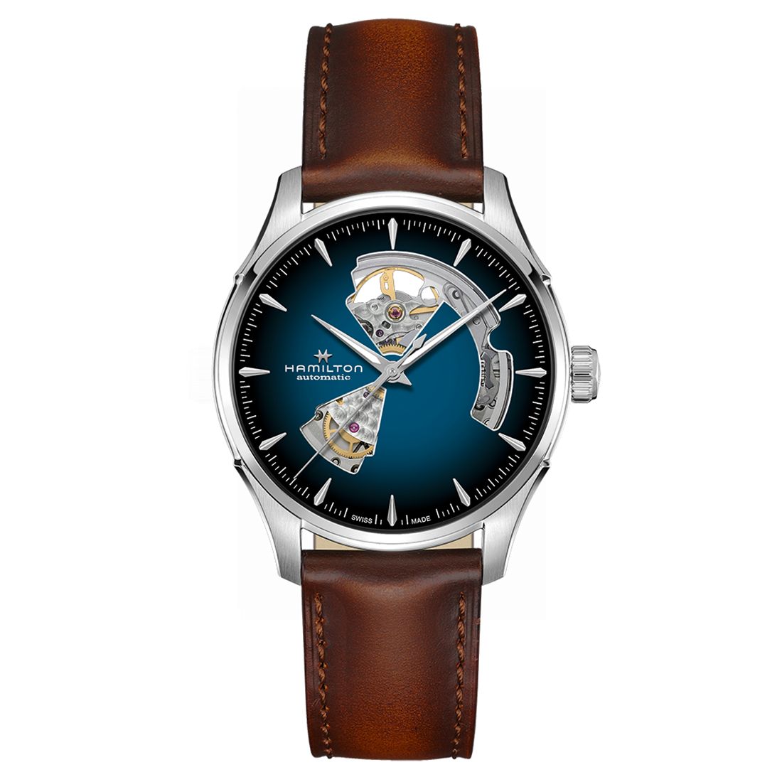 Hamilton Men's Automatic Jazzmaster Open Heart Smoked Blue Stainless Steel Strap Watch 40mm