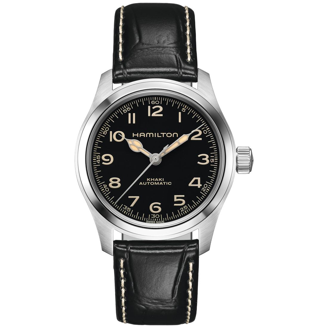 Hamilton Men's Swiss Automatic Khaki Field Murph Black Leather Strap Watch 38mm