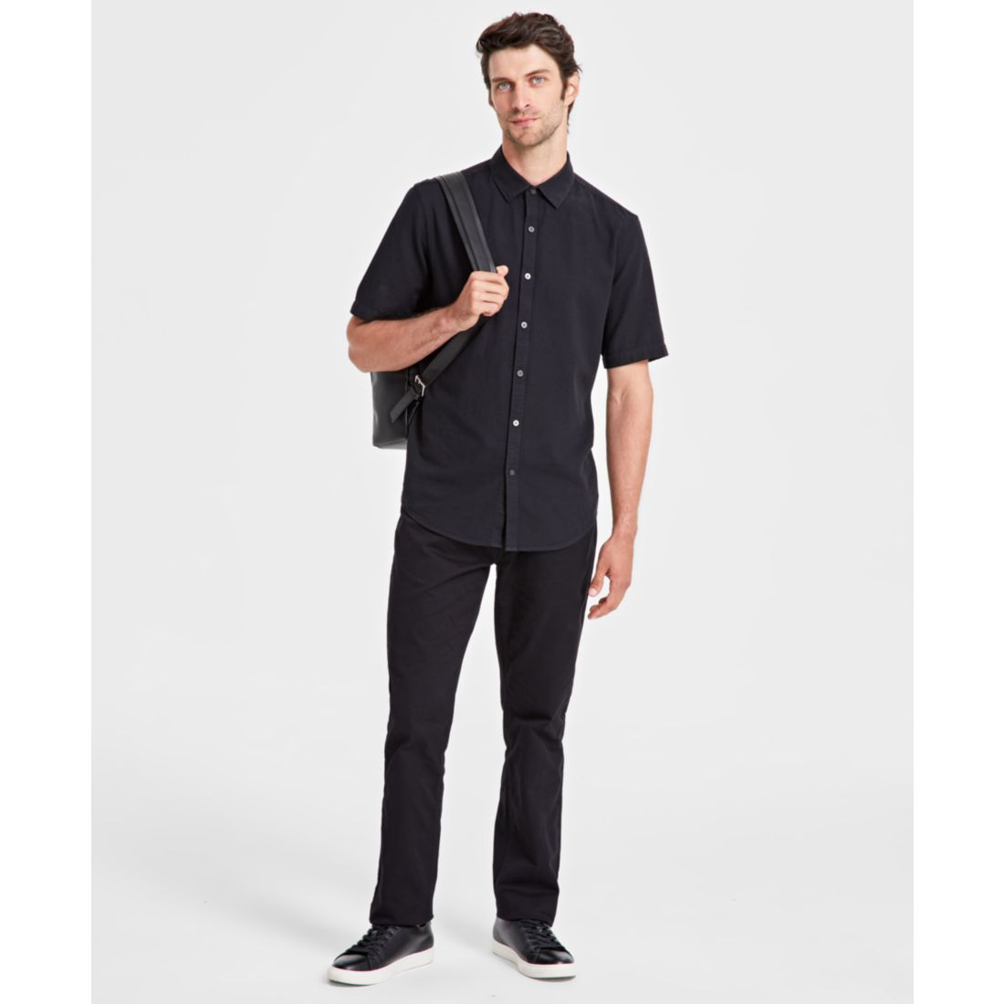 Alfani Men's Short-Sleeve Solid Textured Shirt, Created for Macy's
