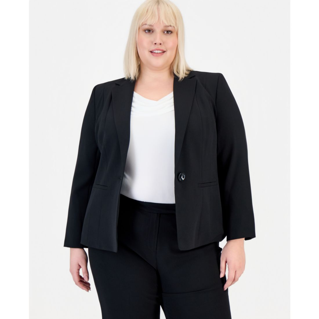 Kasper Plus Size Crepe One-Button Blazer