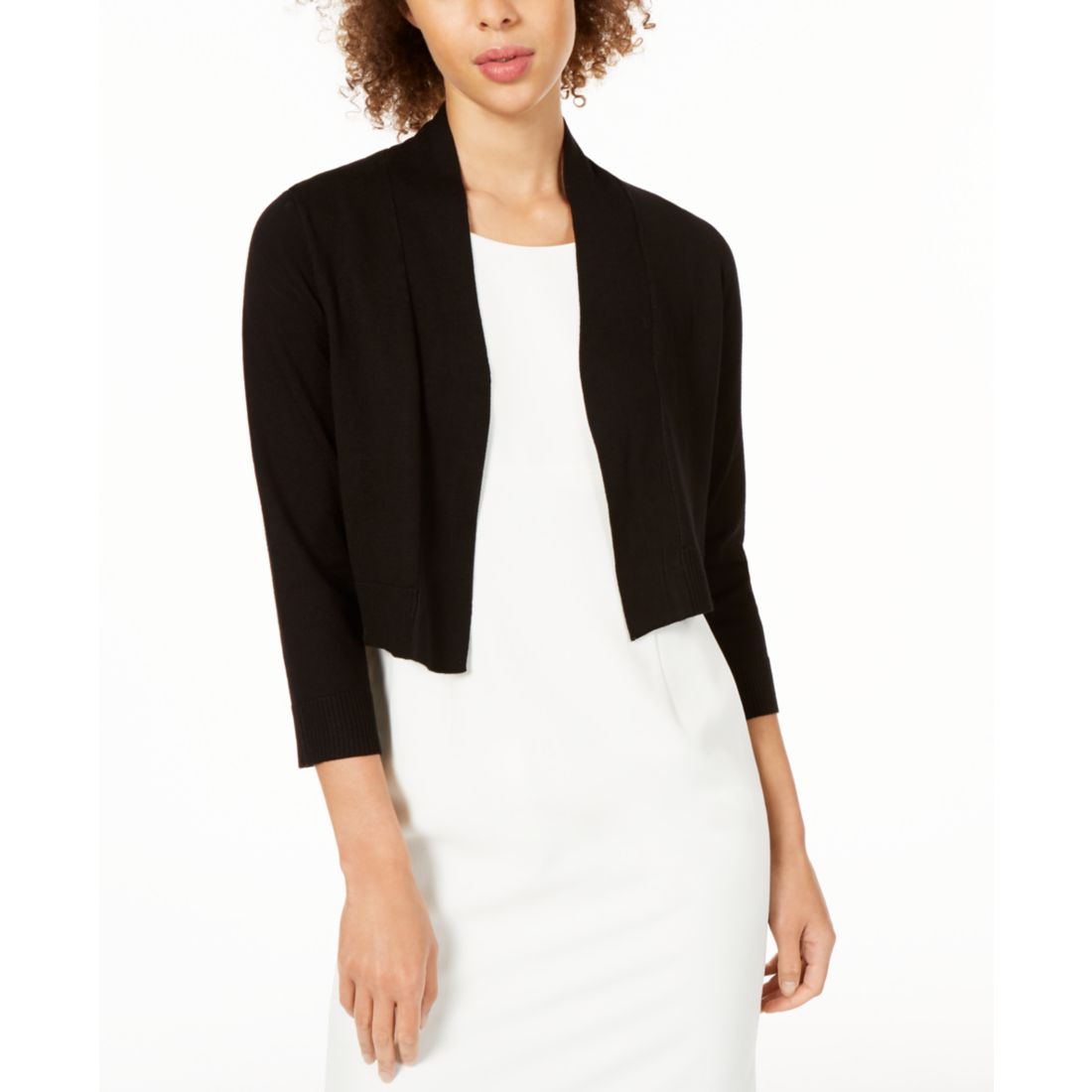Calvin Klein Women's Cropped Open-Front Three-Quarter Sleeve Cardigan