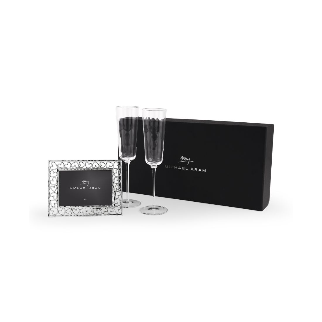 Michael Aram Reflective Champagne Flute and Heart Frame Set