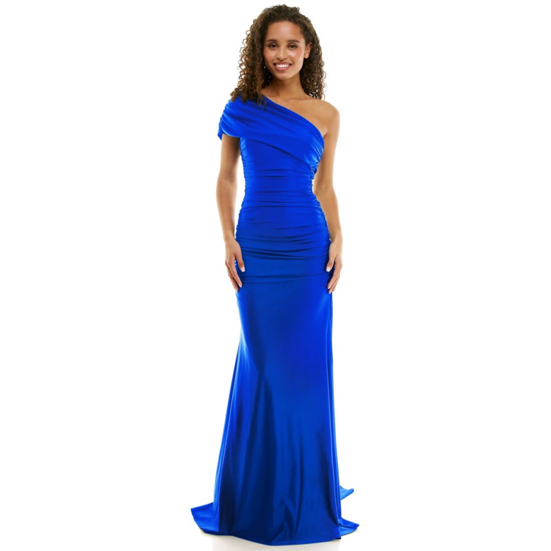 B Darlin Juniors' One-Shoulder Draped Floor-Sweeping Gown