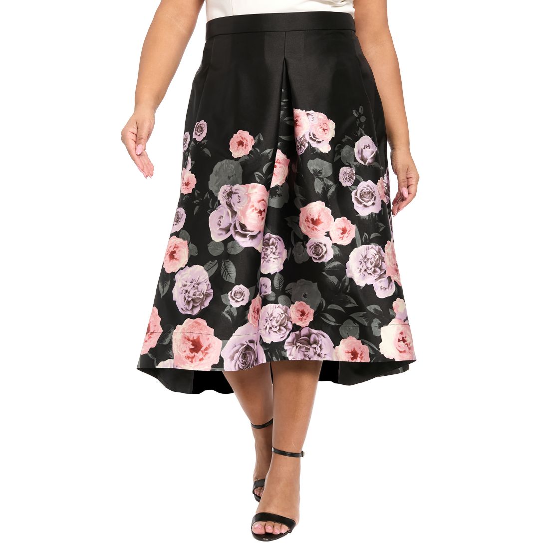 Muse Plus Size Floral Printed Polyester Pleated Skirt