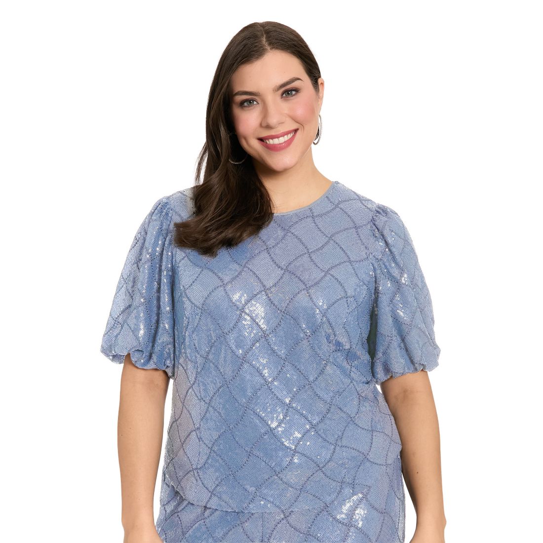 Muse Plus Size Jewel Neck Bubble-Sleeve Top