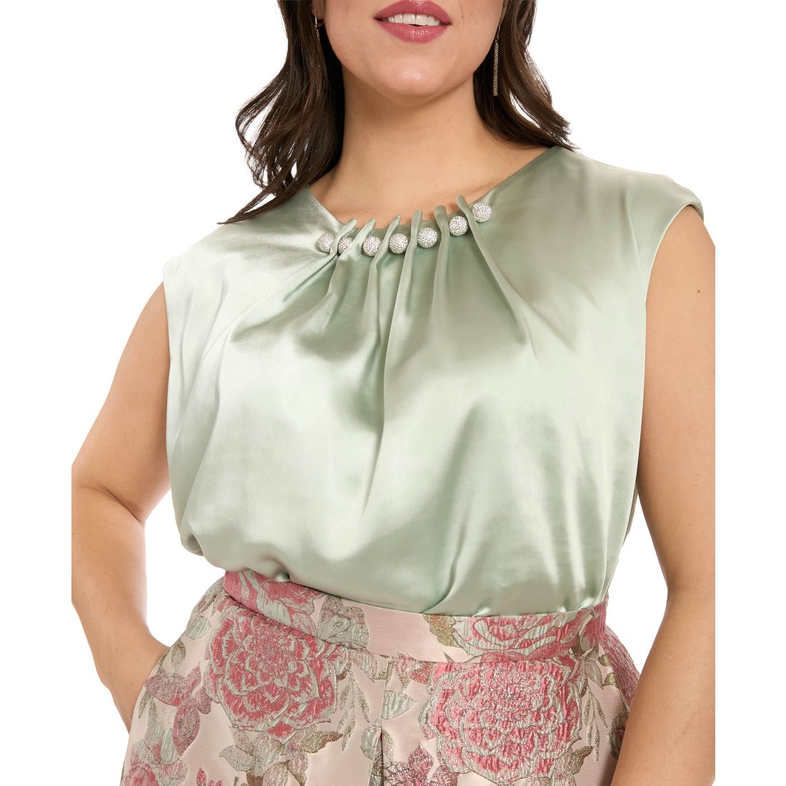 Muse Plus Size Tucked Beaded Crew Neck Top