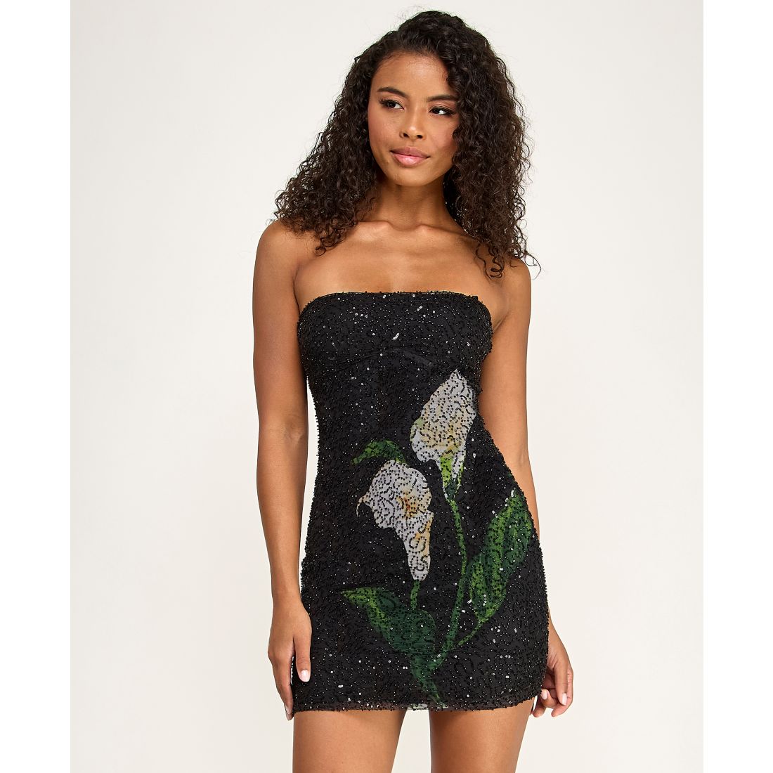 Seni & Cade Juniors' Printed Sequin Beaded Short Dress