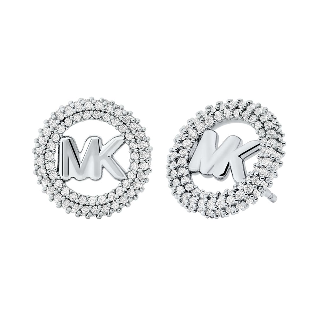 Michael Kors Silver Tone Small Pave Logo Stud Earrings