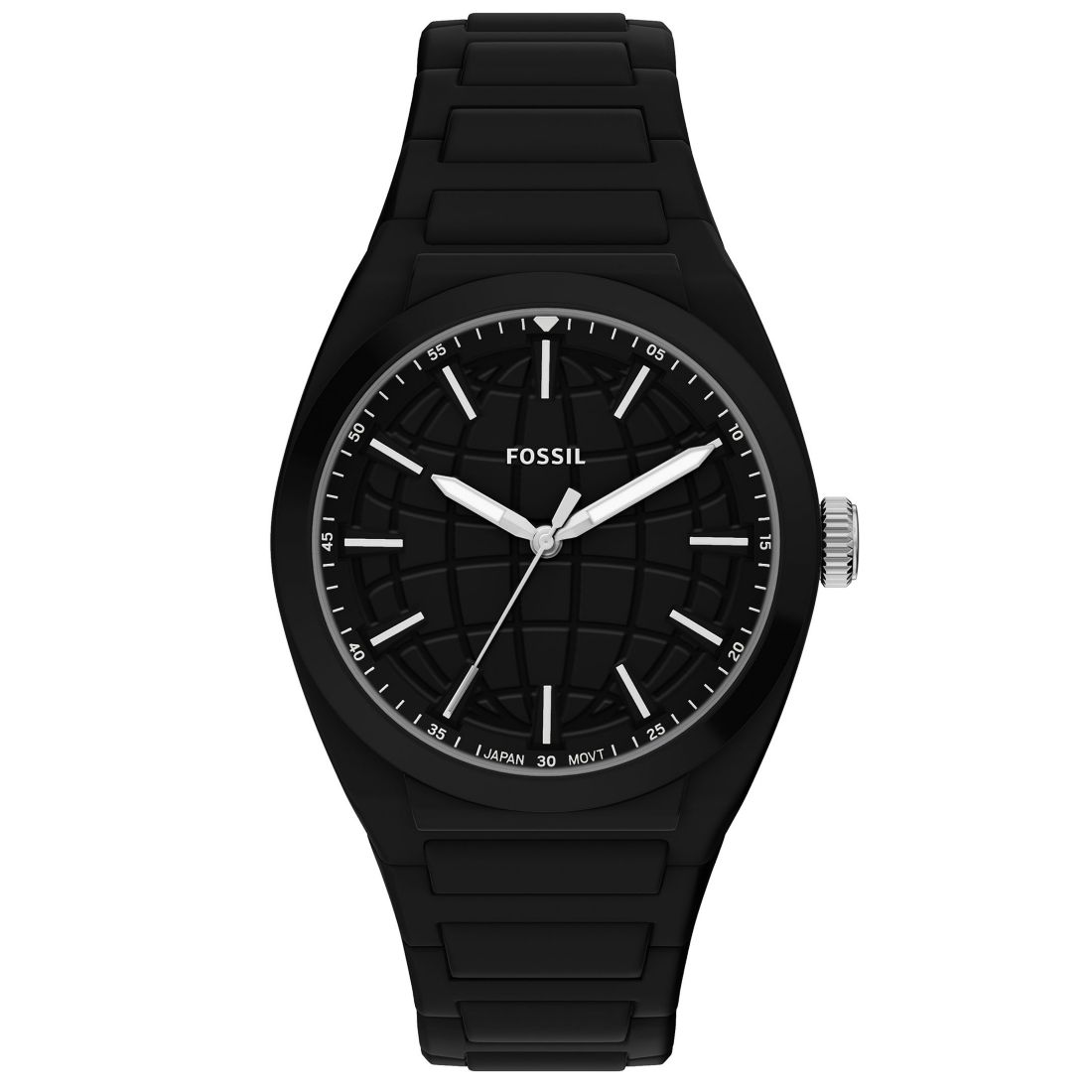 Fossil Men's Everett Three-Hand Black Silicone Watch 42mm