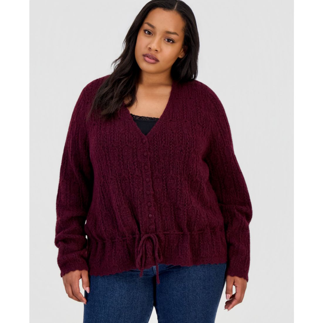 And Now This Trendy Plus Size Pointelle Drawstring Cardigan, Macy's Exclusive