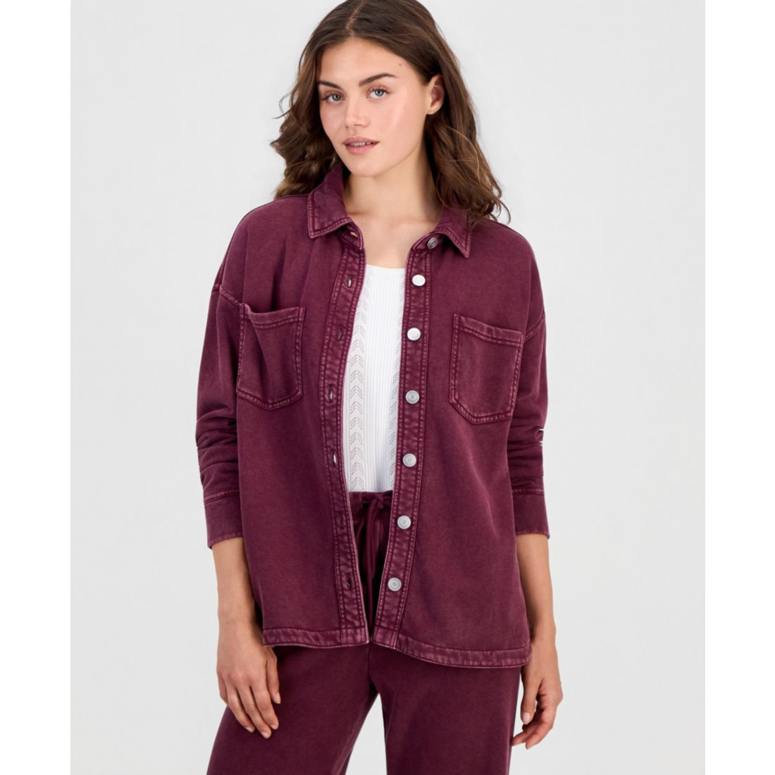 And Now This Petite French Terry Button-Front Shacket, Macy's Exclusive