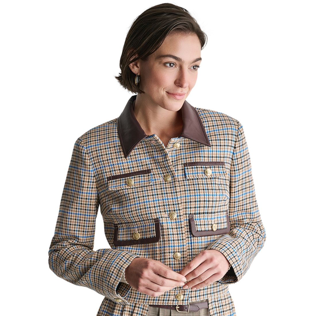 Bcbg Women's Collared Plaid Trucker Jacket