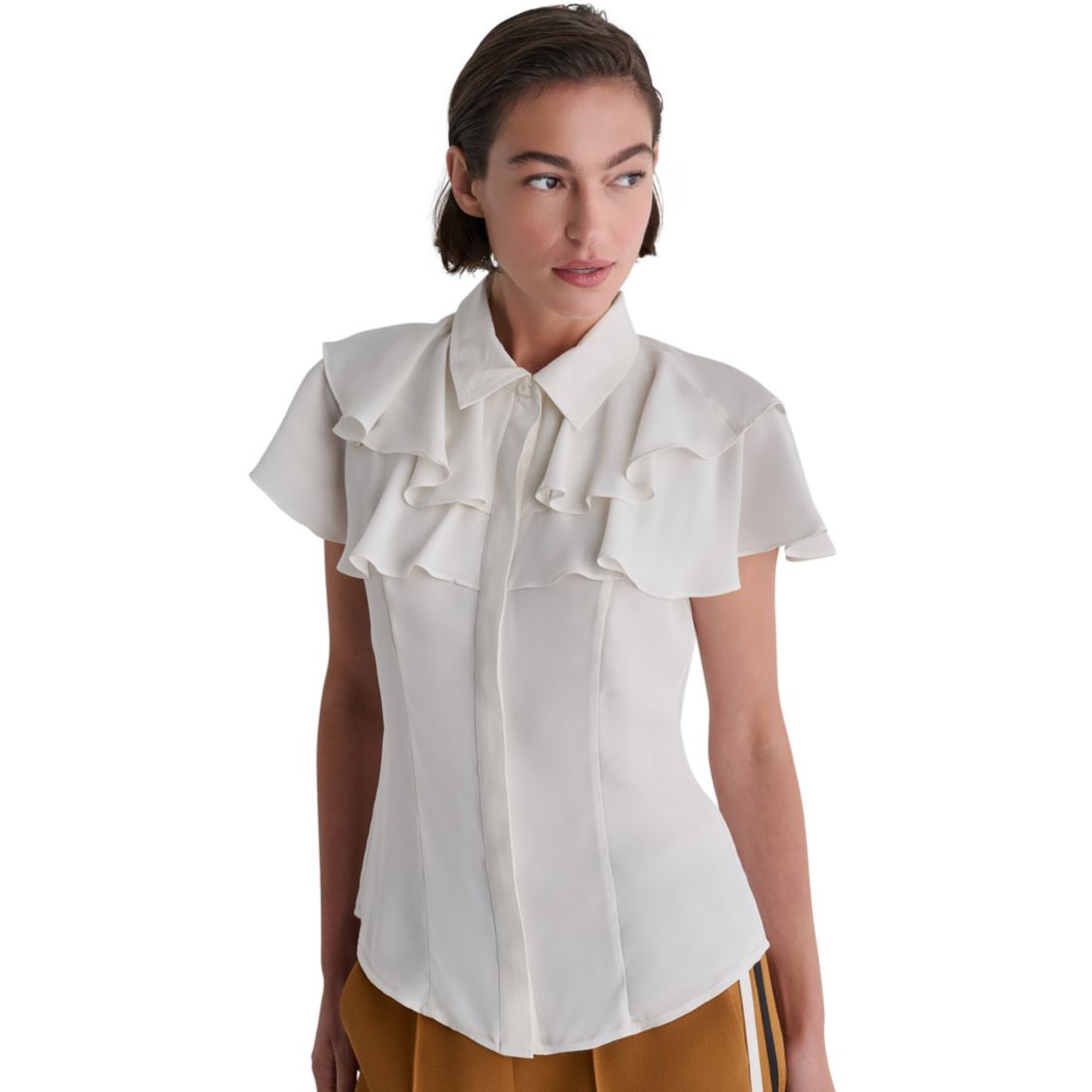 Bcbg Women's Button-Front Tiered Ruffle Short-Sleeve Blouse