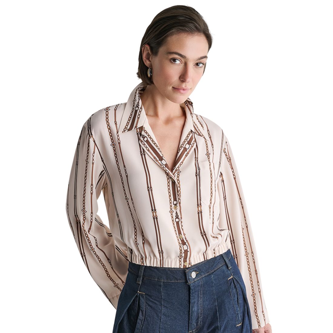 Bcbg Women's Collared Long-Sleeve Crop Button-Up Top