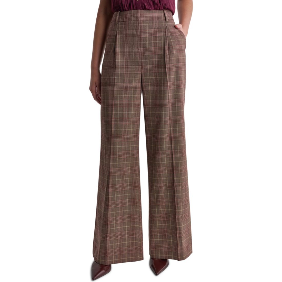 Bcbg Women's Wide-Leg Pleated Plaid Pants