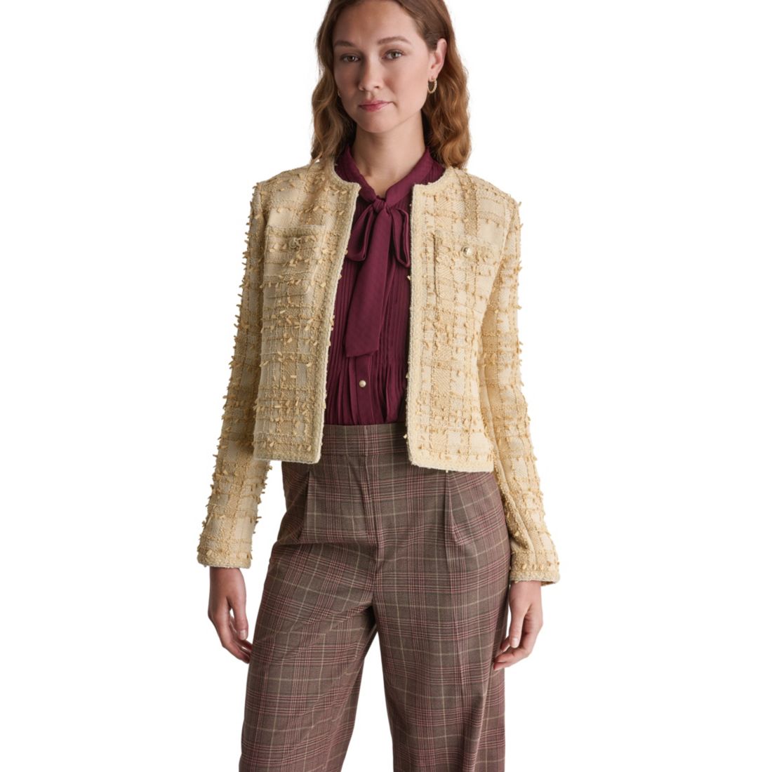 Bcbg Women's Cropped Plaid Shoulder-Pad Jacket