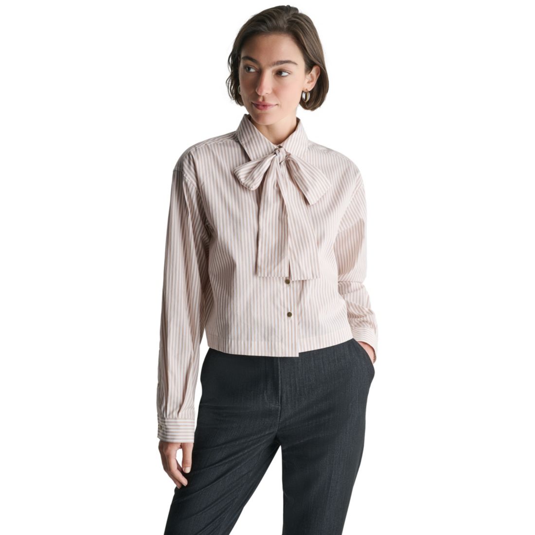 Bcbg Women's Cotton Collared Tie-Neck Blouse