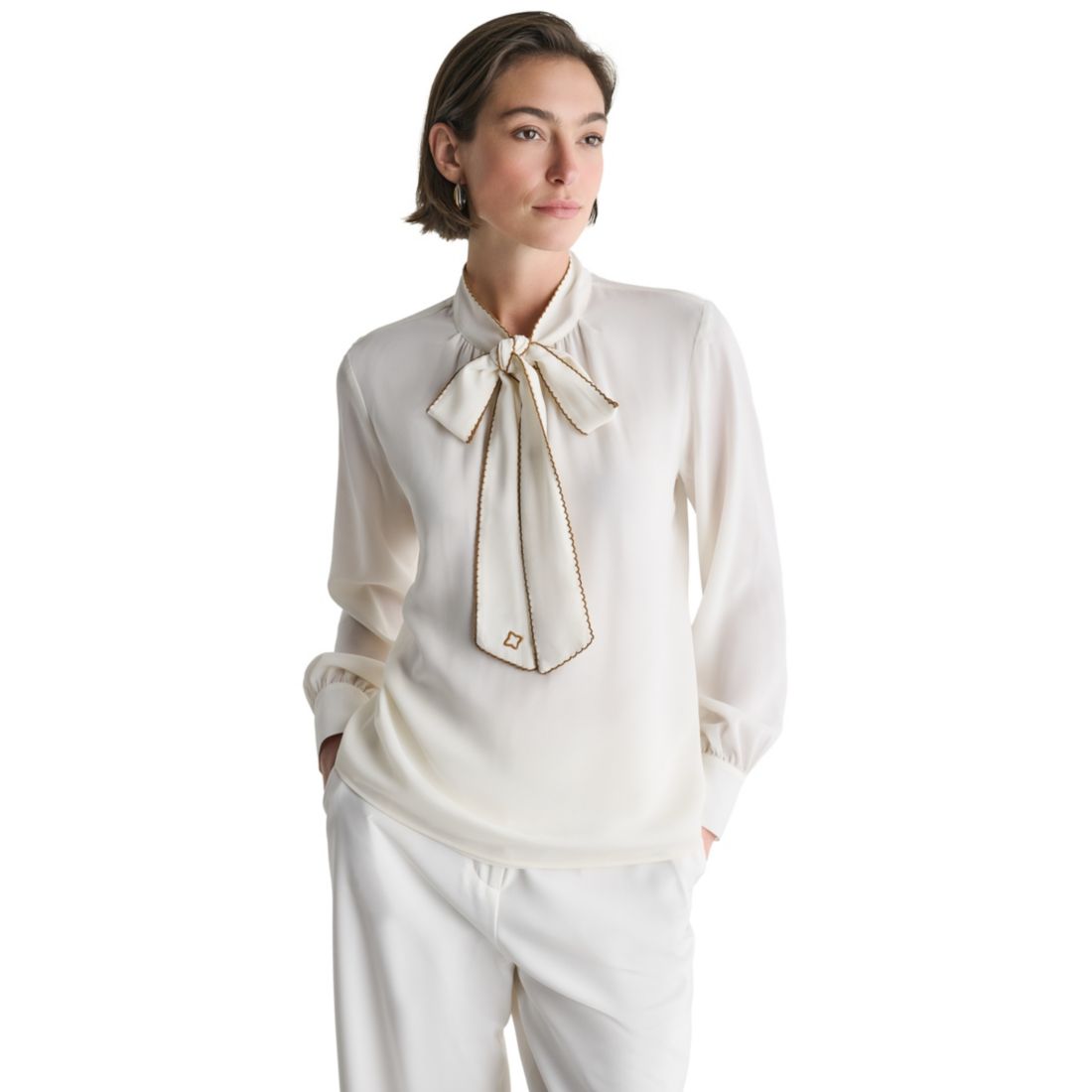 Bcbg Women's Tie Neck Long-Sleeve Blouse