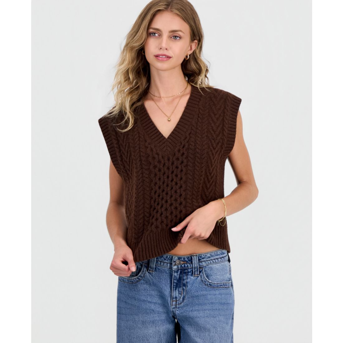 Hooked Up By Iot Juniors' Cable-Knit Sweater Vest