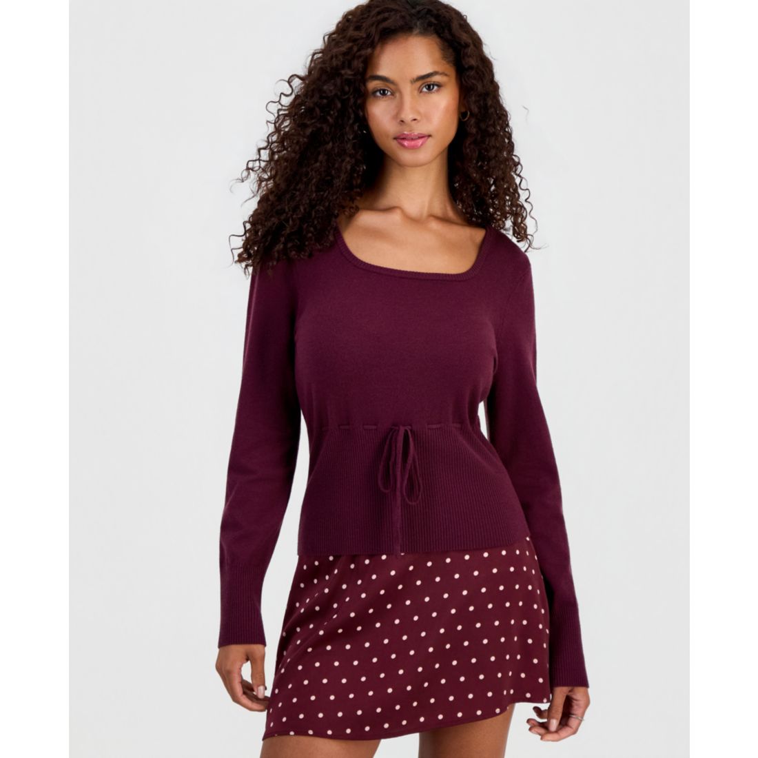 Hooked Up By Iot Juniors' Tie-Detail Sweater