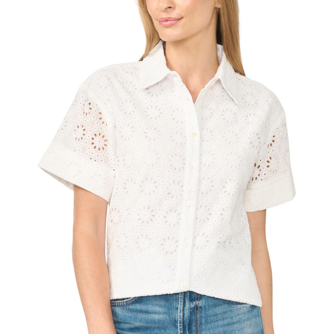 Cece Women's Collared Button-Front Short-Sleeve Shirt