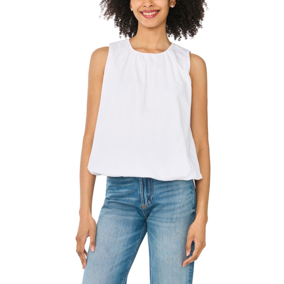 Cece Women's Solid Crewneck Bubble Top