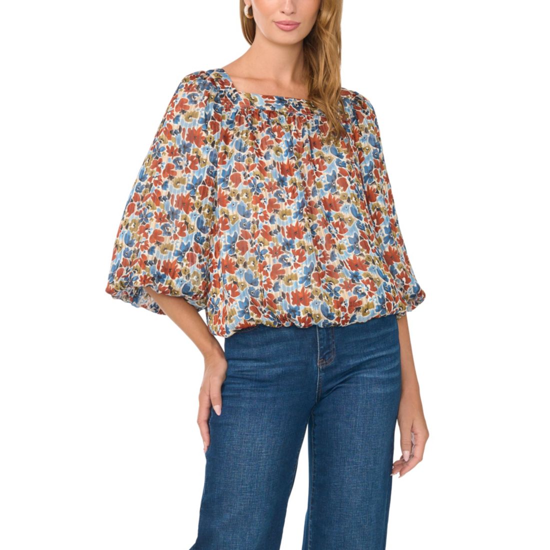 Vince Camuto Women's Square Neck Bubble Blouse