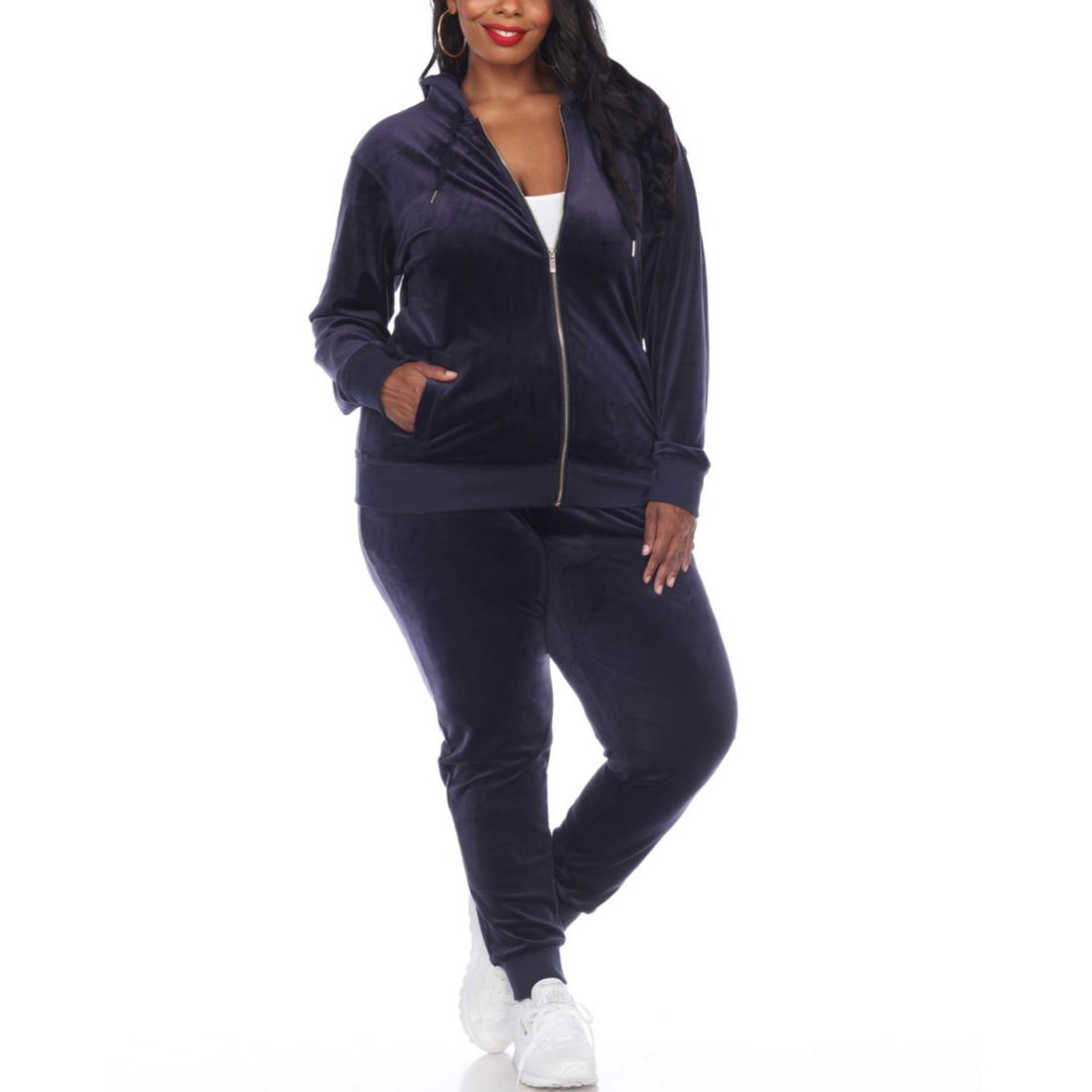 White Mark Plus Size Velour Tracksuit Loungewear 2pc Set