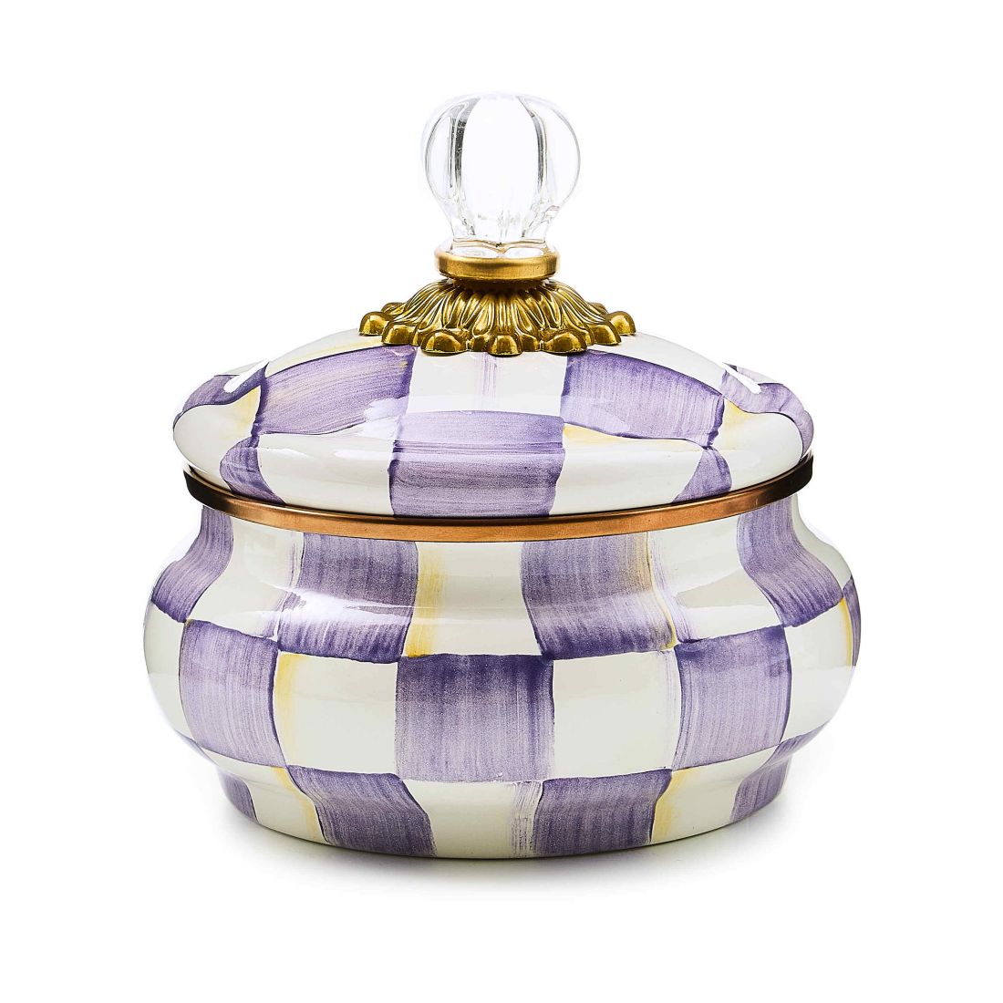 Mackenzie-childs Violet Check Handmade Squashed Pot