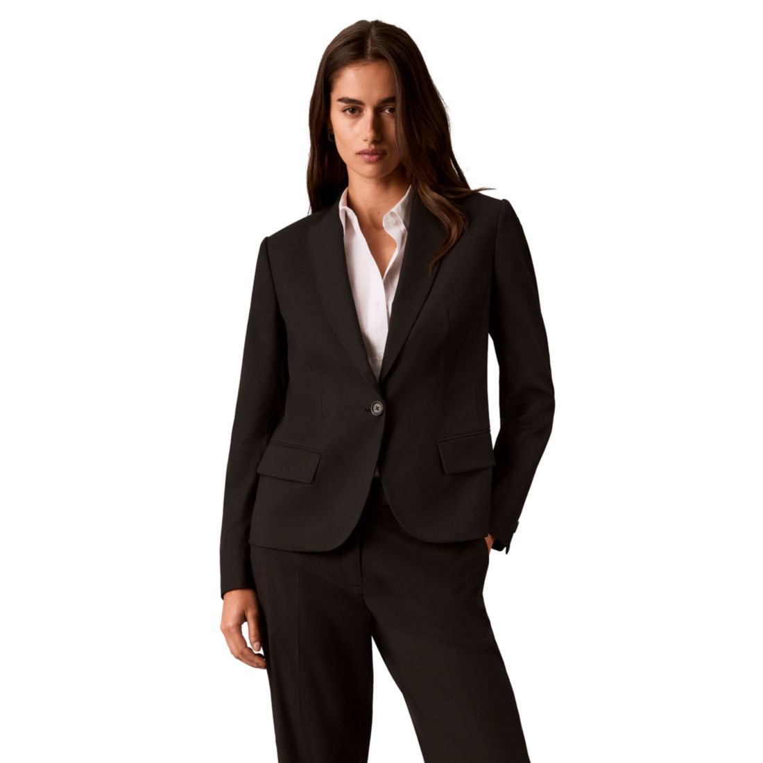Calvin Klein Petite One-Button Lapel Collar Jacket