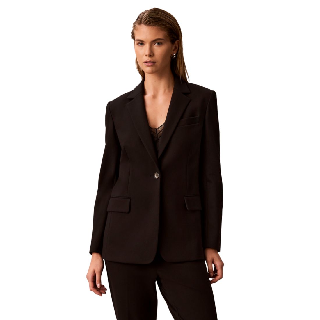 Calvin Klein Petite One-Button Notch Collar Blazer