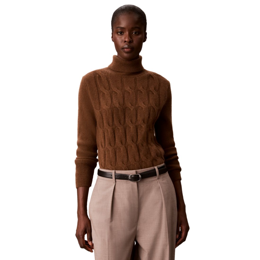 Calvin Klein Women's Lux Cable Knit Wool-Blend Turtleneck