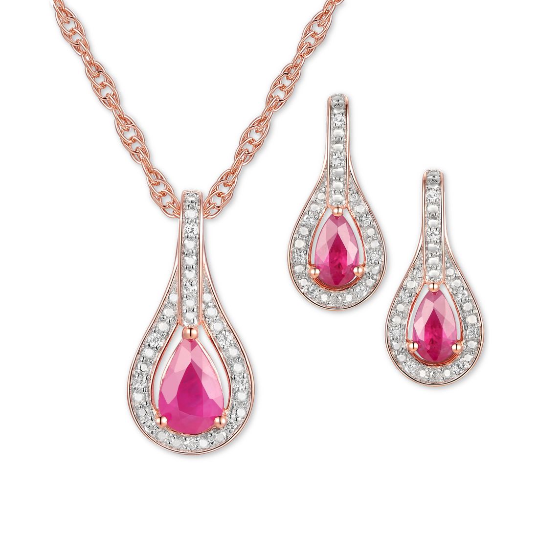 Macy's 2-Pc. Set Ruby (1 ct. t.w.) & Diamond (1/20 ct. t.w.) Pendant Necklace & Matching Drop Earrings in Sterling Silver (Also available in Sapphire or Emer