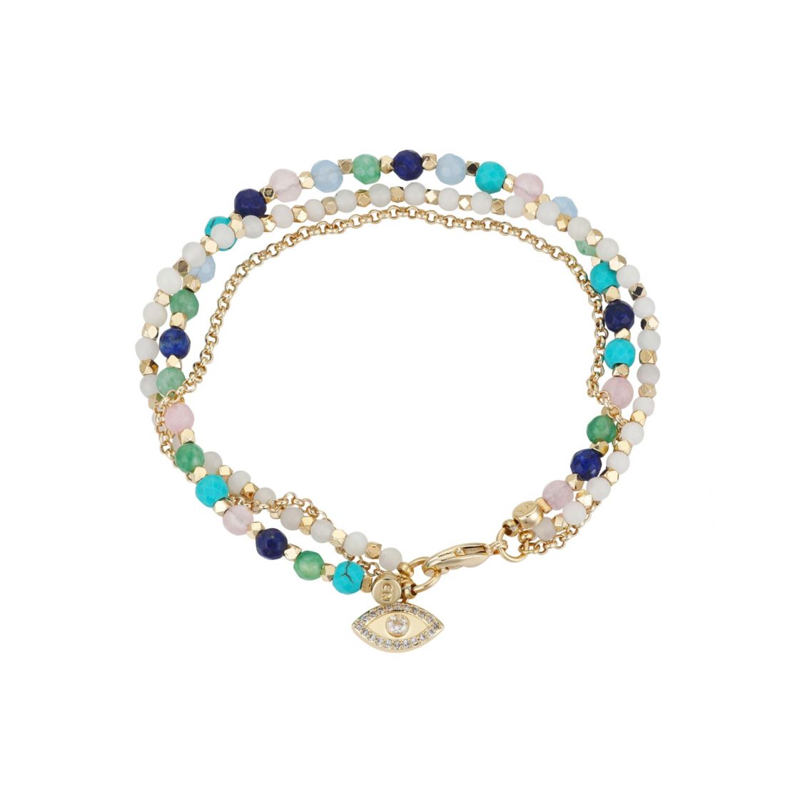 Unwritten Triple Strand Multi-Bead Link Evil-Eye Charm in Gold-Tone Silver Plated